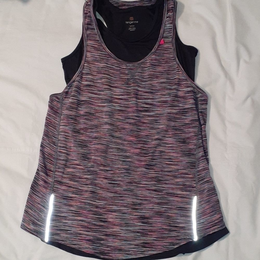 Tangerine Double Racerback Tank Tops Pink SpaceDye